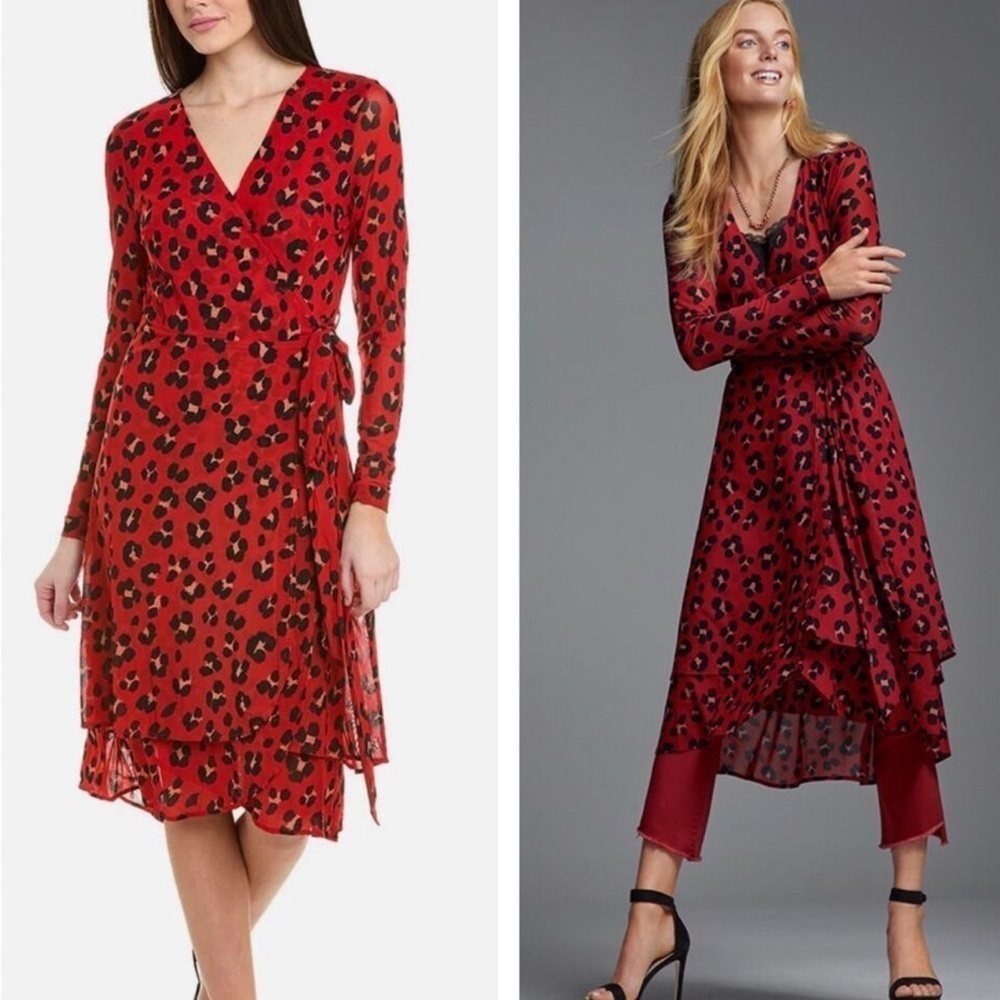 Cabi Siren Wrap Dress Size XXL NEW leopard print midi maxi burgundy red cheetah